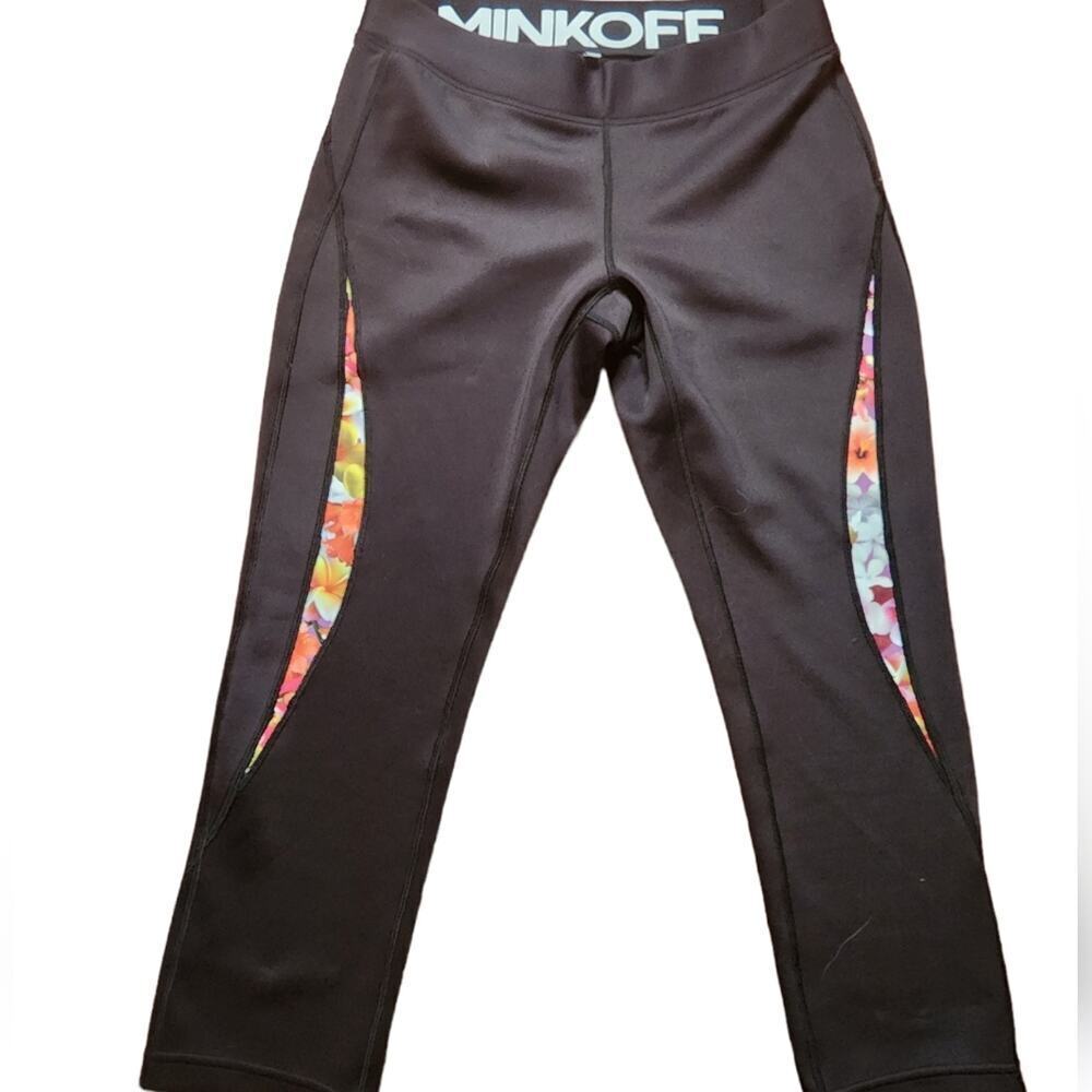 REBECCA MINKOFF BLACK FLORAL ACCENT SOFT LEGGINGS SIZE MED